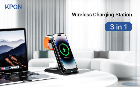 KPON 3-in-1 Wireless Charging Stand – Fast Charger for iPhone, Apple Watch & AirPods