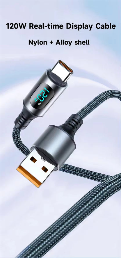 6A 120W USB-A to Type-C Super Fast Charging Cable with LED Display