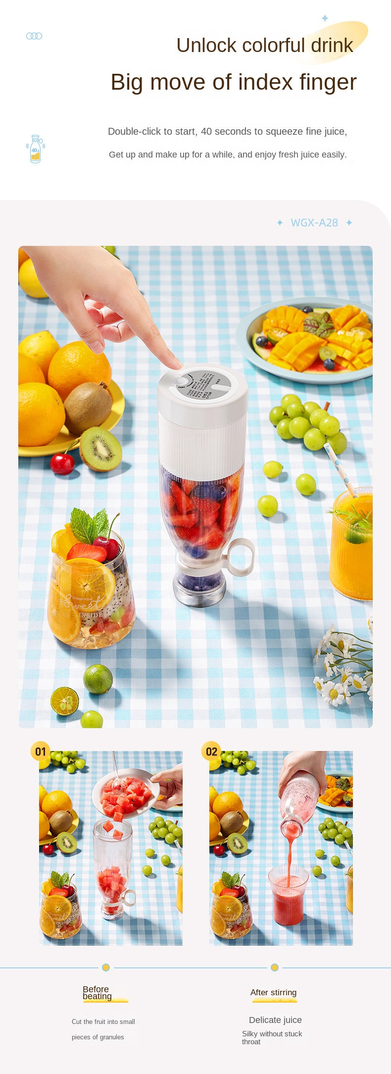 Portable USB Rechargeable Blender – Mini Personal Juicer for Smoothies, Shakes & Juices