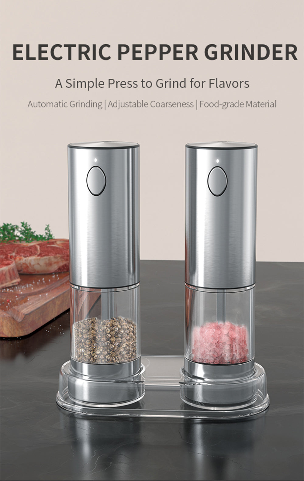 USB Rechargeable Electric Pepper Grinder – Stainless Steel Spice Mill with Adjustable Coarseness