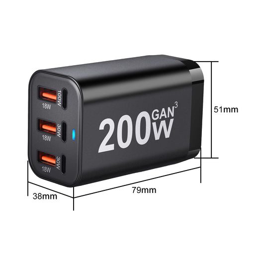 200W 6-Port GaN Fast Charger – USB-C Power Adapter for iPhone & Samsung