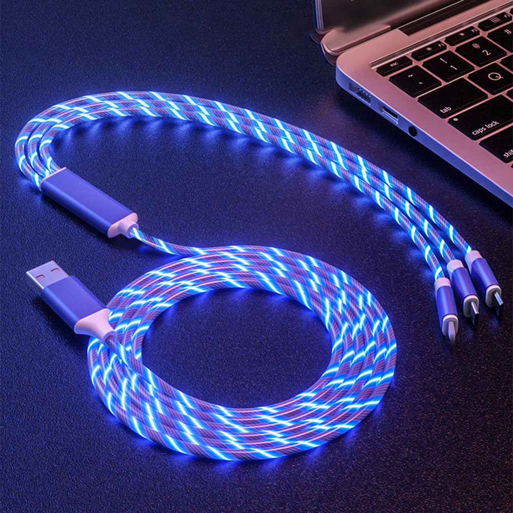 3-in-1 66W Fast Charging Cable – Luminous Data Cable for Android, iOS & Type-C