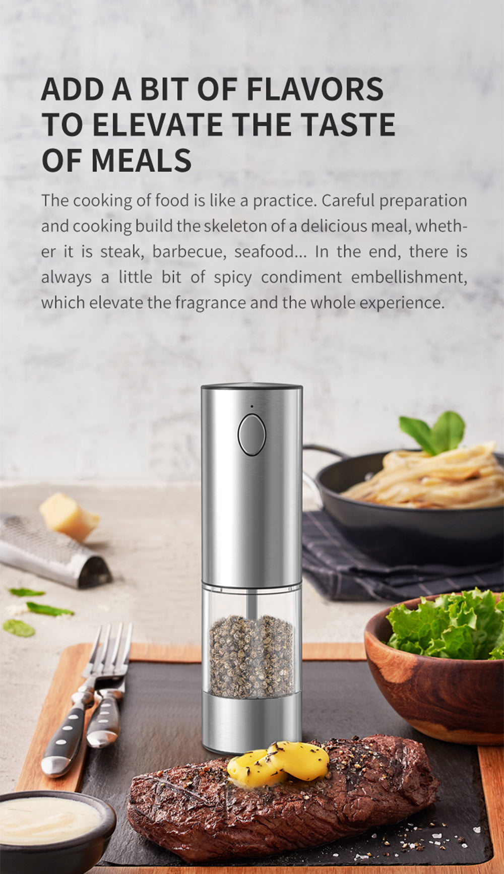 USB Rechargeable Electric Pepper Grinder – Stainless Steel Spice Mill with Adjustable Coarseness