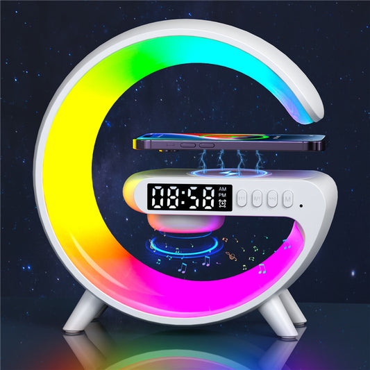 5-in-1 Wireless Charger Stand – Speaker, Alarm Clock, RGB Night Light & TF Card Support