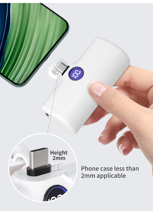 5000mAh Mini Power Bank – Portable Fast Charger with Type-C & Lightning Plug